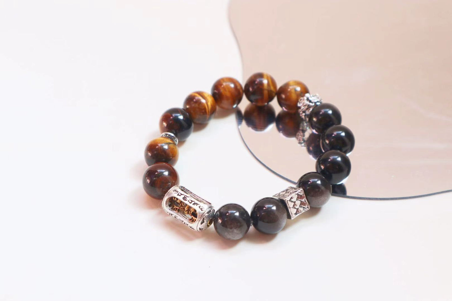 Obsidian Tiger's Eye Crystal Bracelet Enhance Wealth and Career - LunaVista
