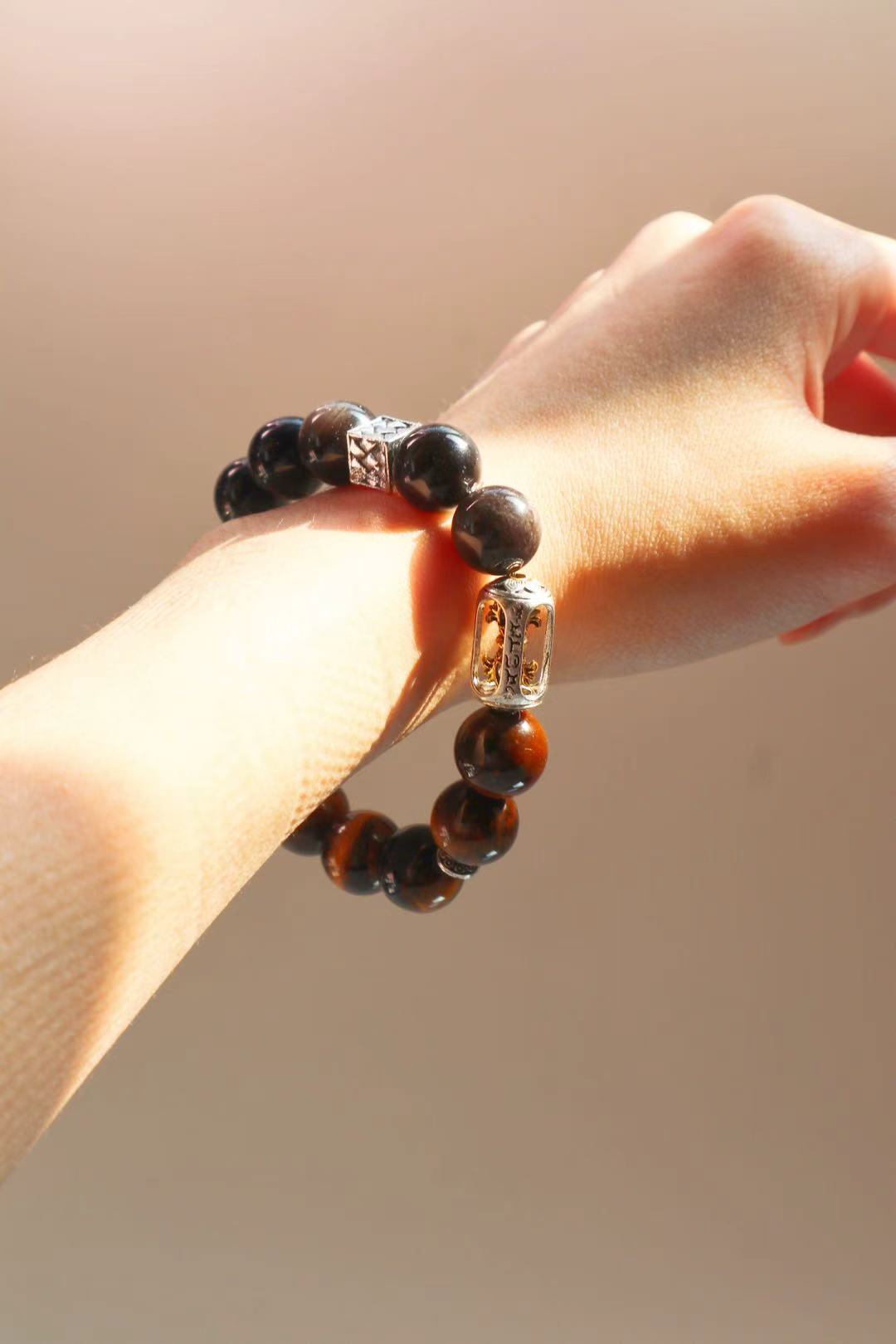 Obsidian Tiger's Eye Crystal Bracelet Enhance Wealth and Career - LunaVista