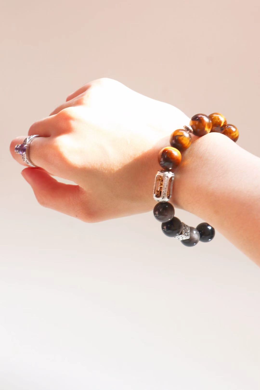 Obsidian Tiger's Eye Crystal Bracelet Enhance Wealth and Career - LunaVista
