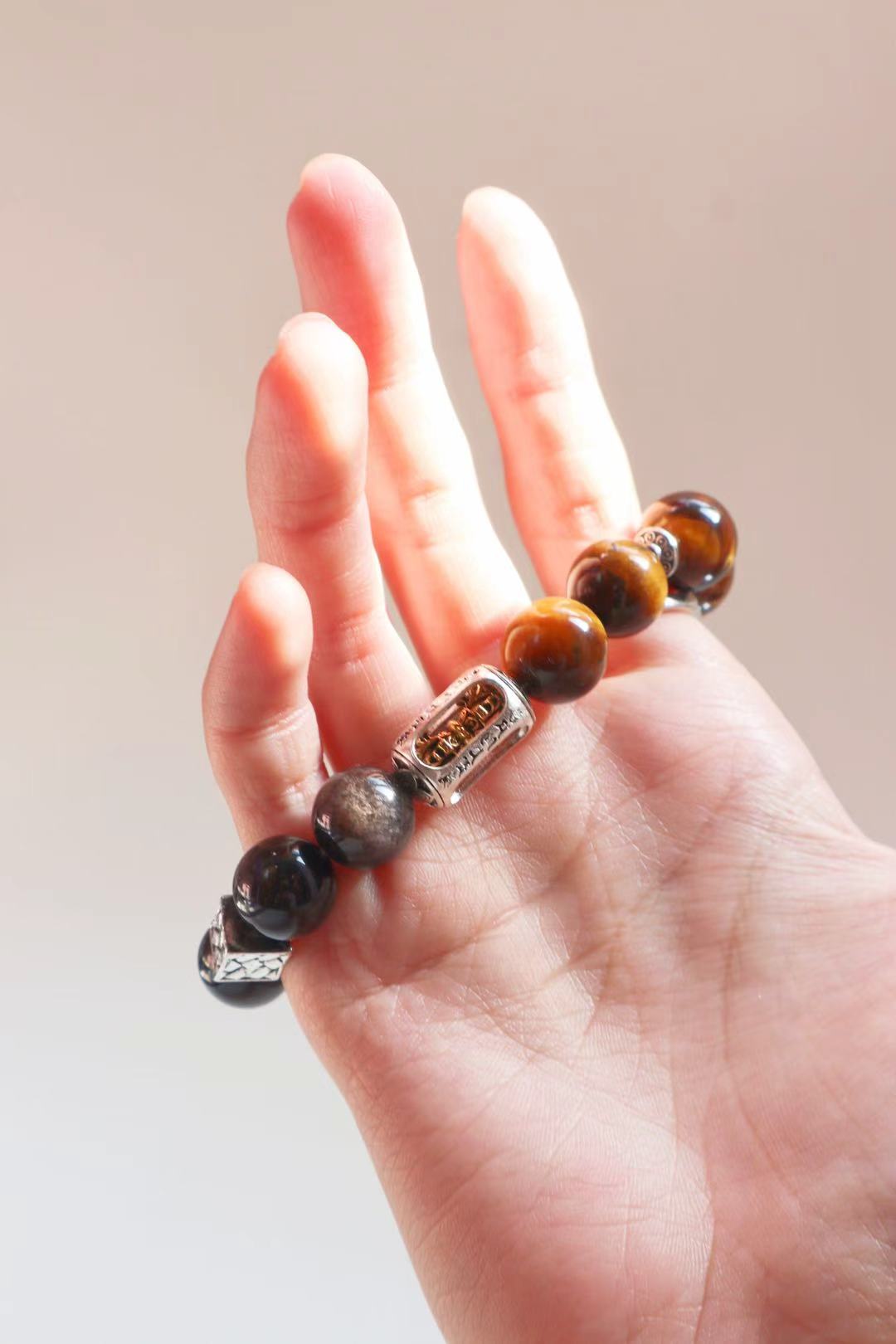 Obsidian Tiger's Eye Crystal Bracelet Enhance Wealth and Career - LunaVista