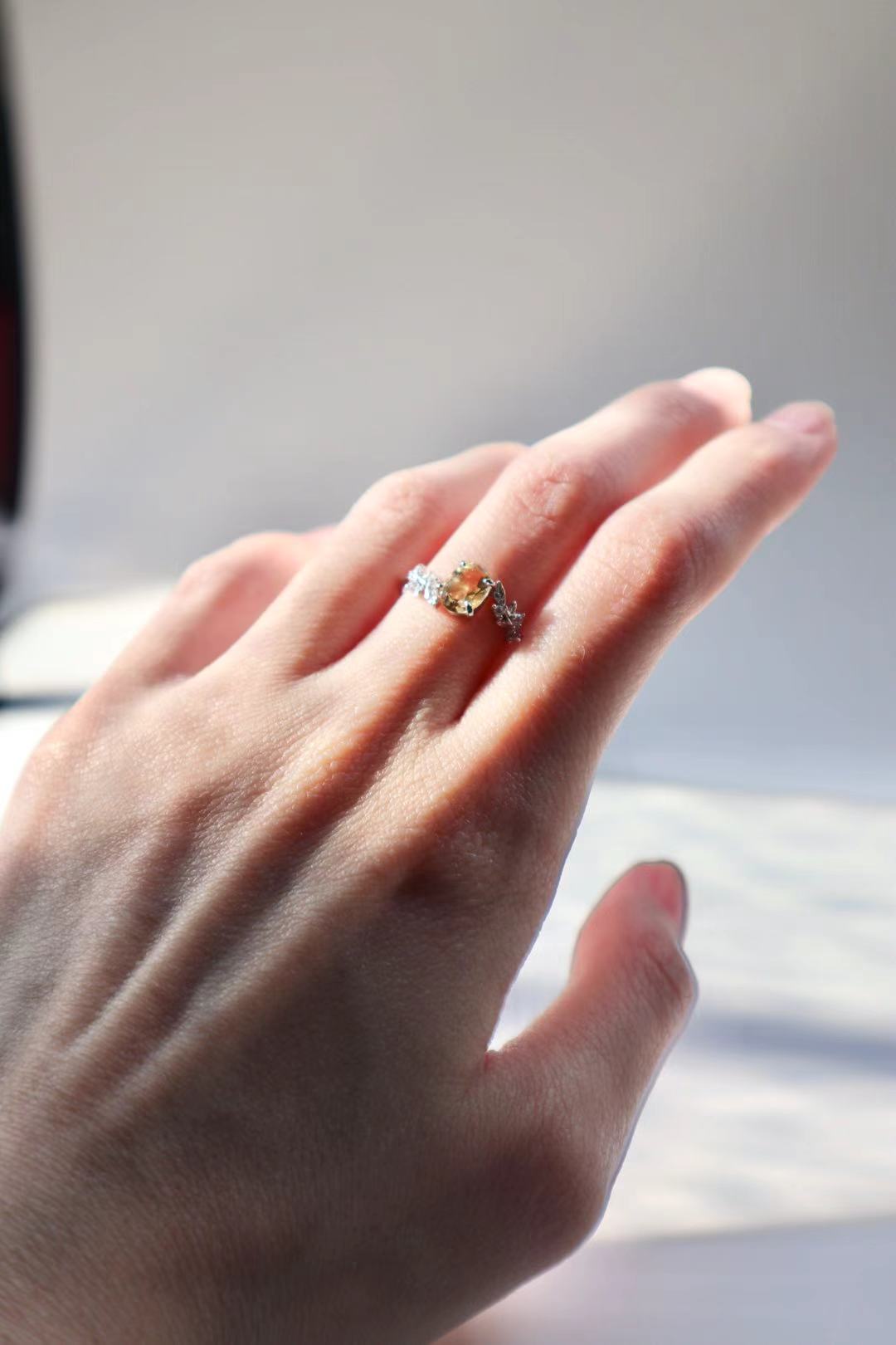 Citrine Olive Leaf Crystal Ring - LunaVista