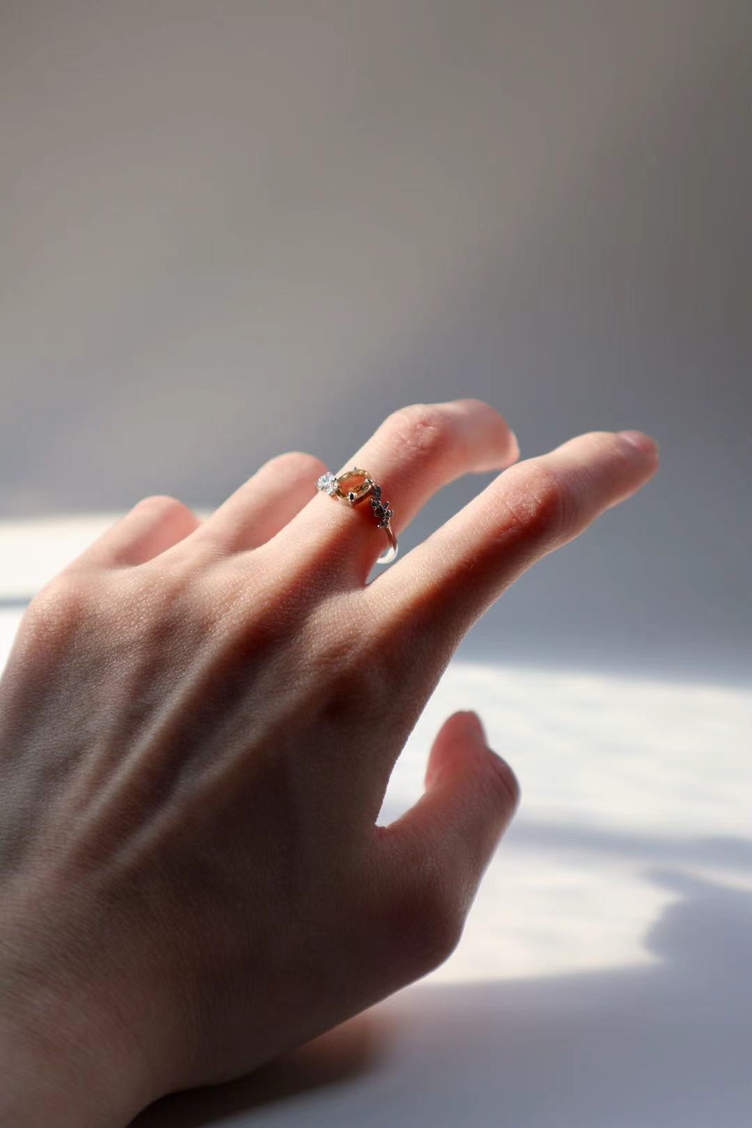 Citrine Olive Leaf Crystal Ring - LunaVista