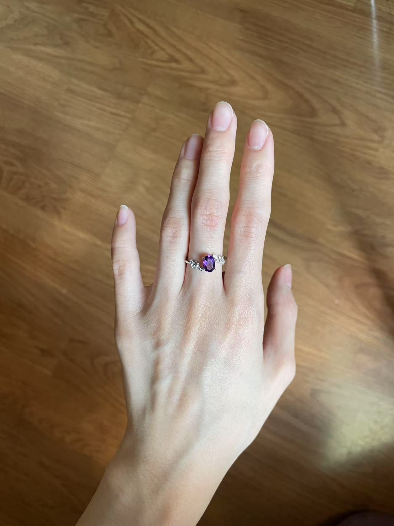 Amethyst Olive leaf Crystal Ring - LunaVista