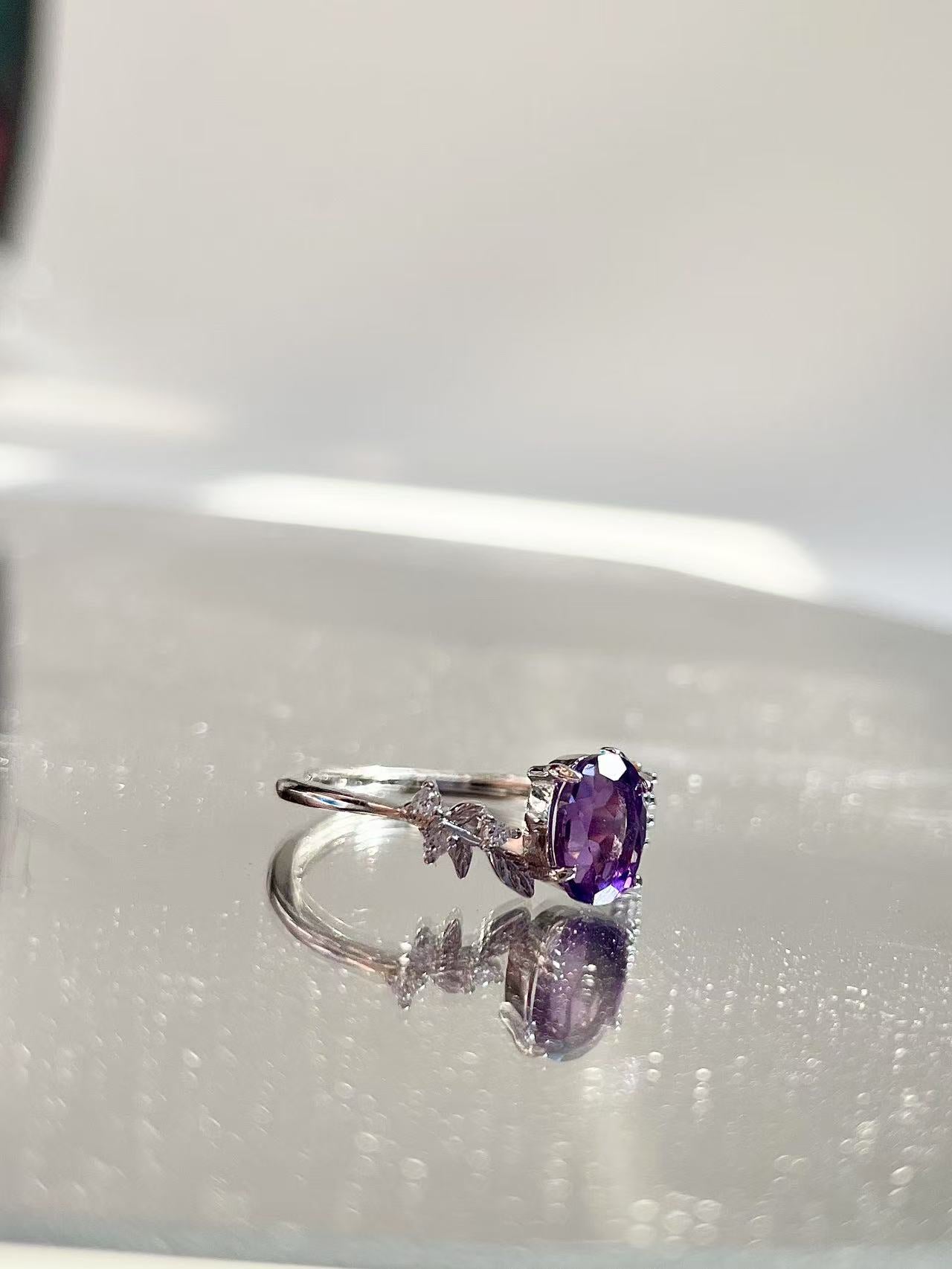 Amethyst Olive leaf Crystal Ring - LunaVista