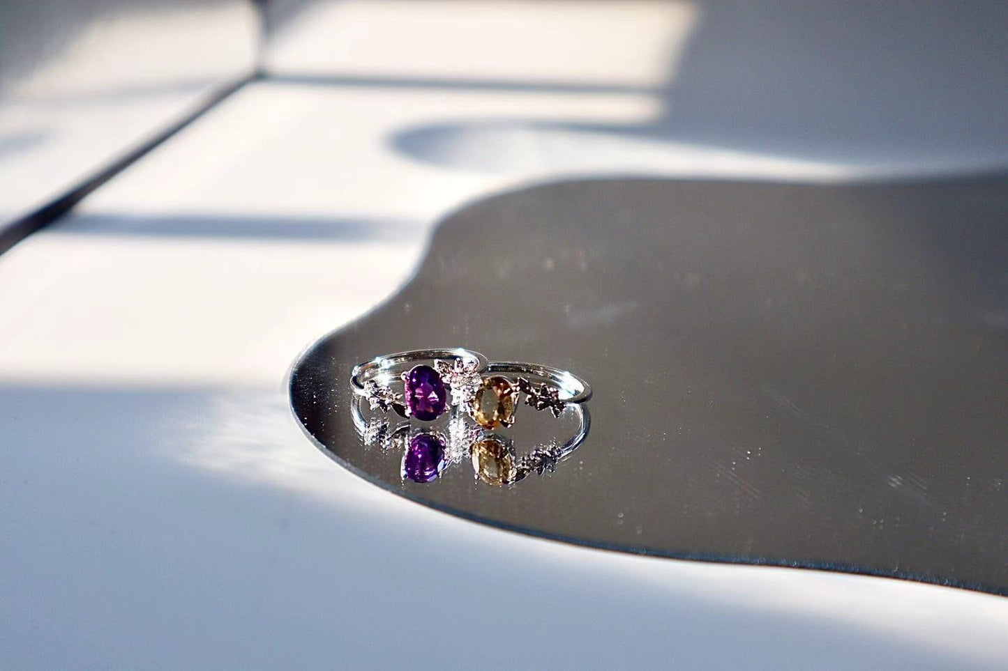 Amethyst Olive leaf Crystal Ring - LunaVista