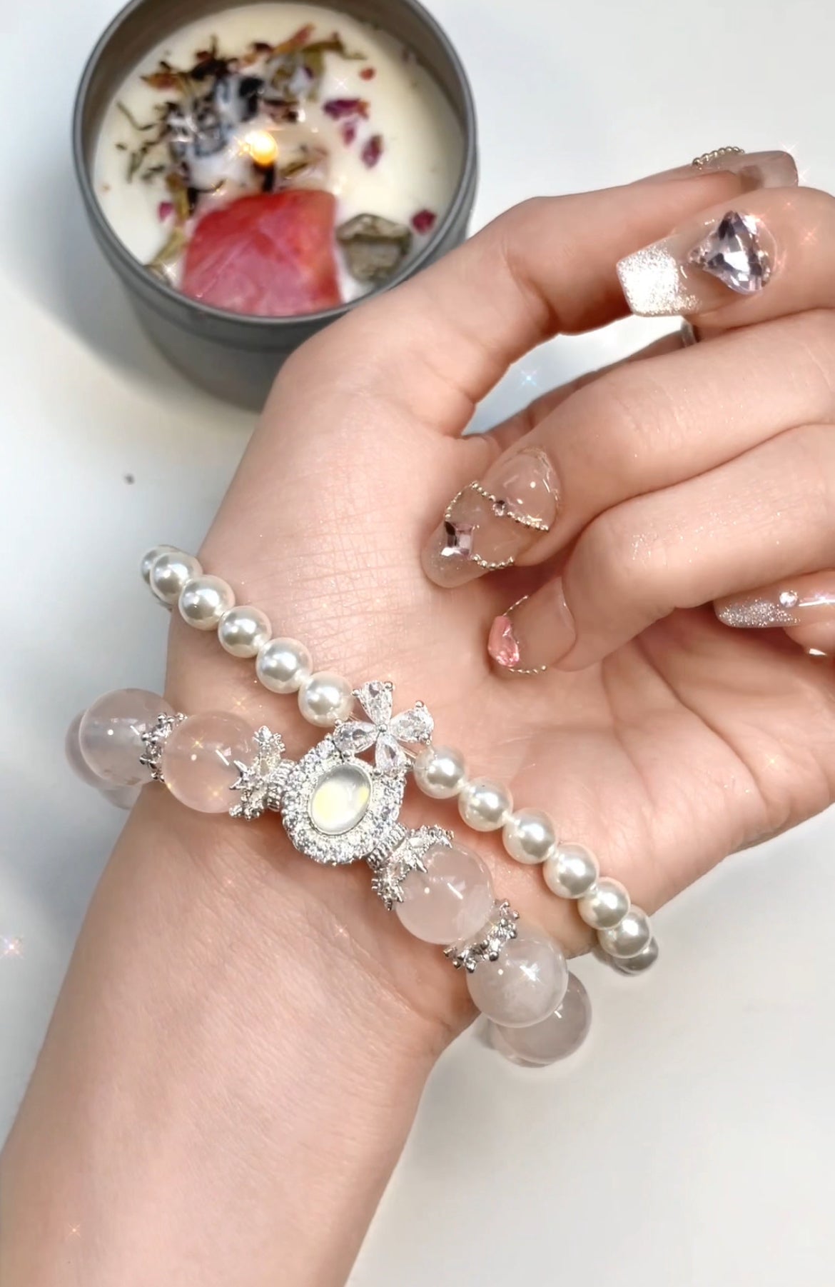 Pink Double Rose Crystal Bracelet - LunaVista