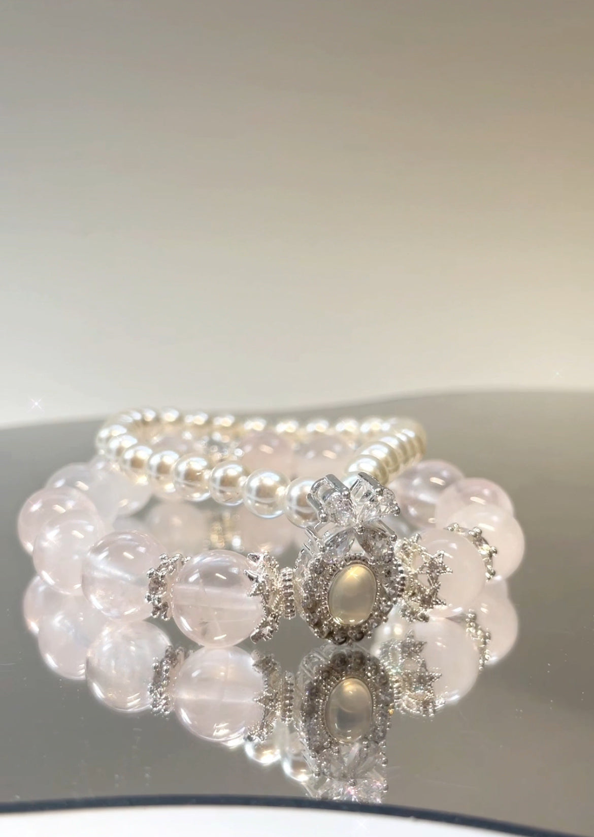 Pink Double Rose Crystal Bracelet - LunaVista