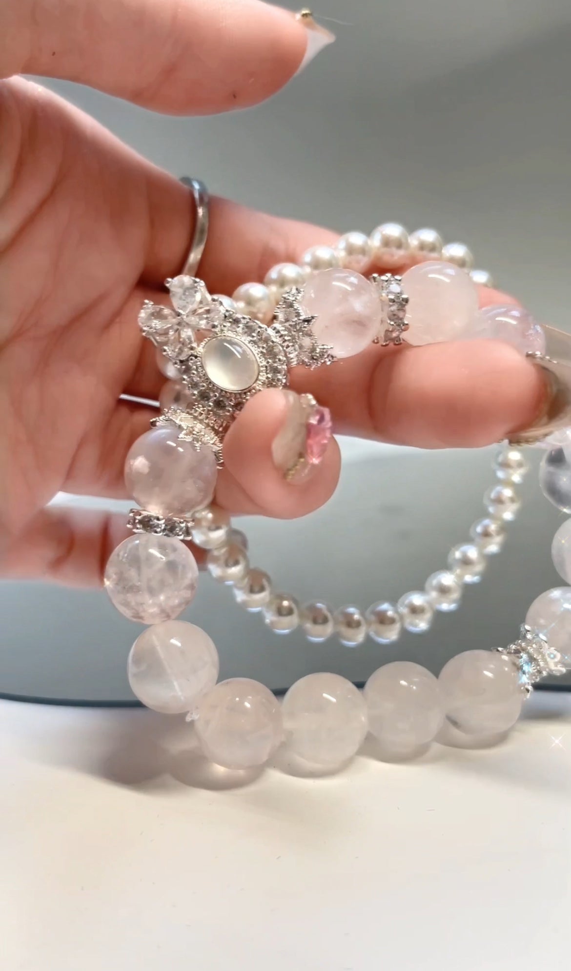 Pink Double Rose Crystal Bracelet - LunaVista