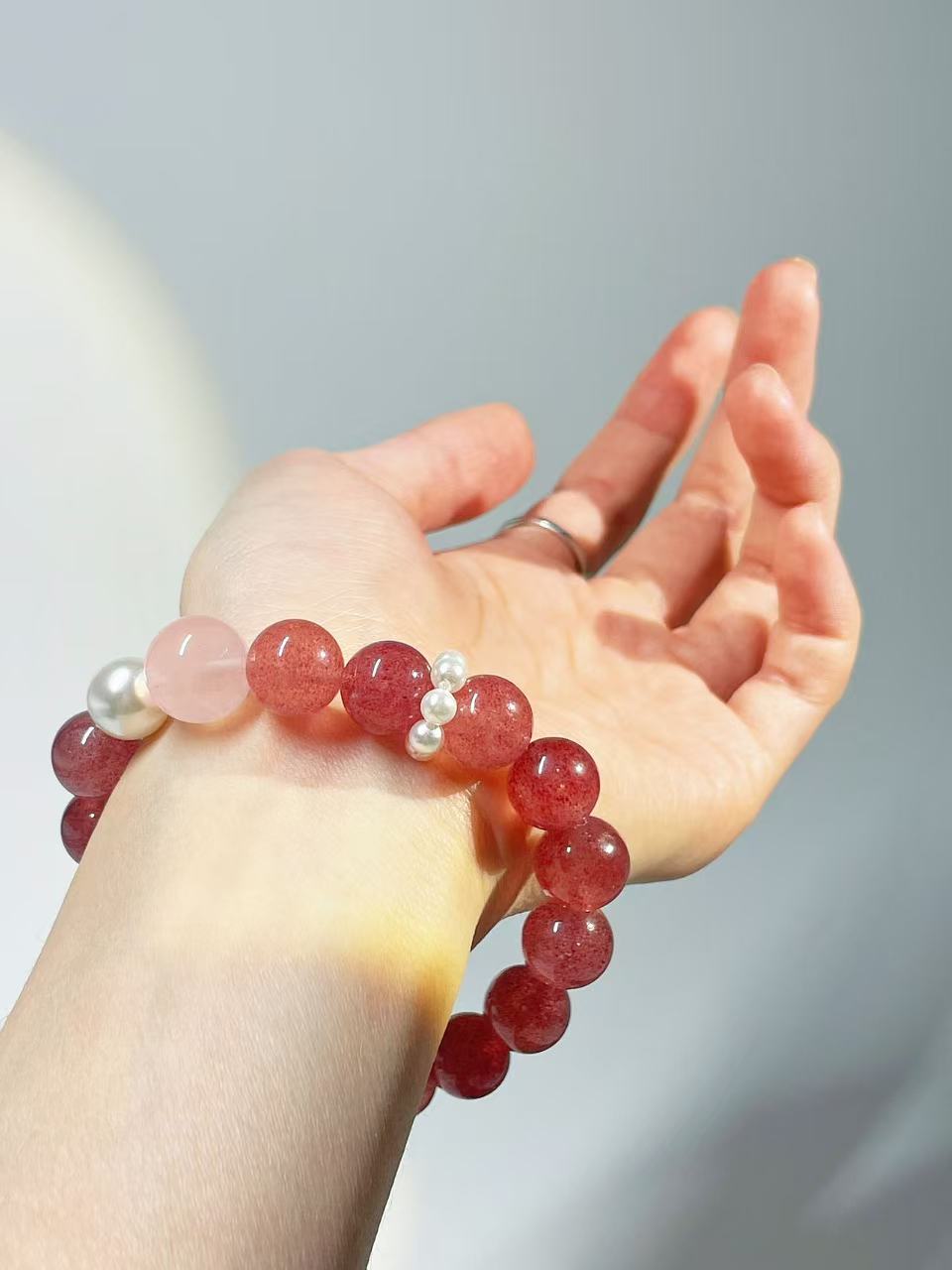 Pink Strawberry Quartz Crystal Bracelet Attract Love - LunaVista
