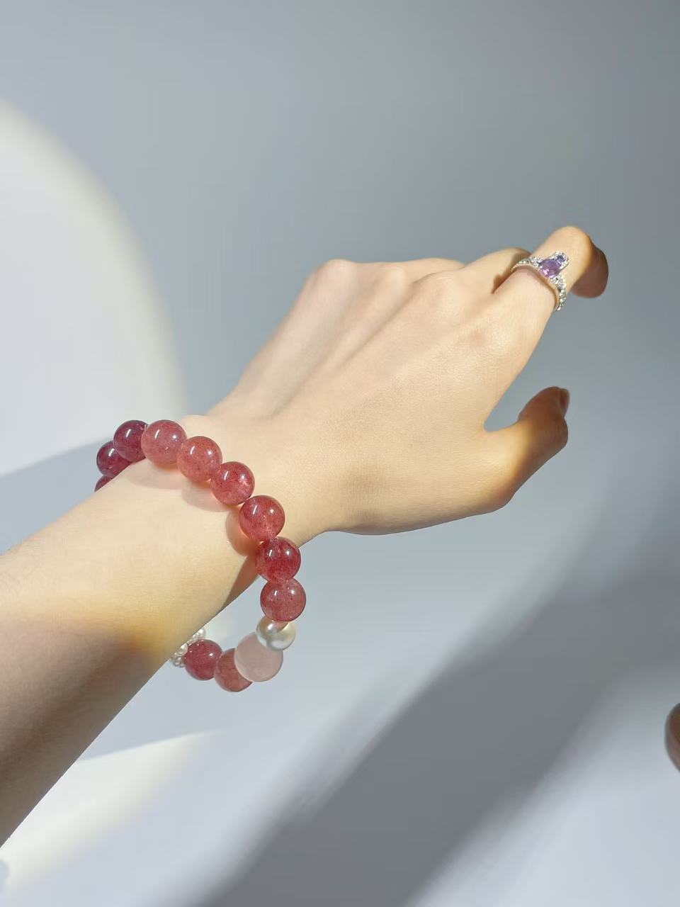 Pink Strawberry Quartz Crystal Bracelet Attract Love - LunaVista