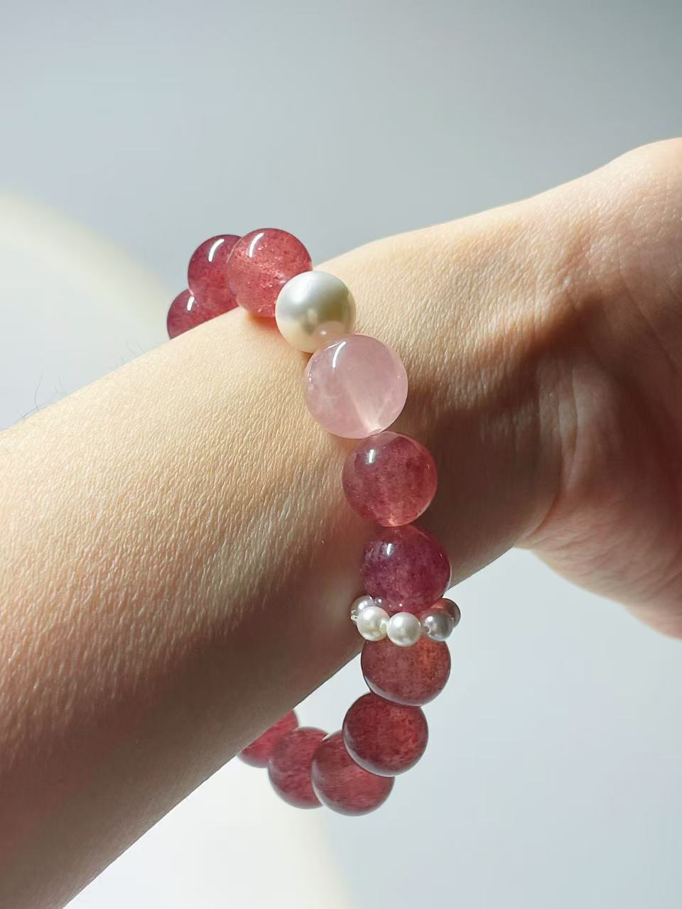Pink Strawberry Quartz Crystal Bracelet Attract Love - LunaVista