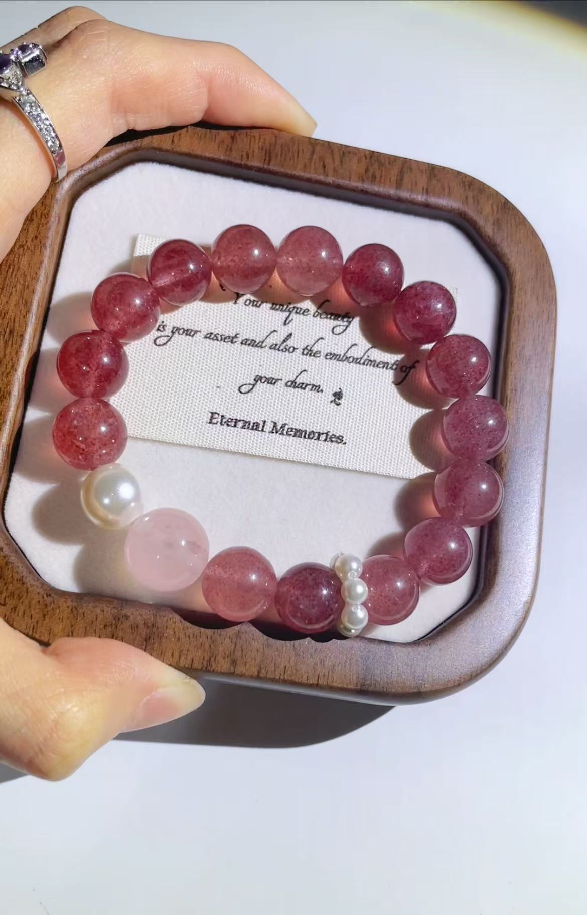 Pink Strawberry Quartz Crystal Bracelet Attract Love - LunaVista