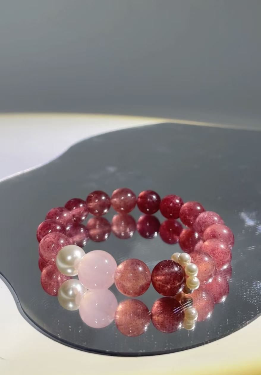 Pink Strawberry Quartz Crystal Bracelet Attract Love - LunaVista
