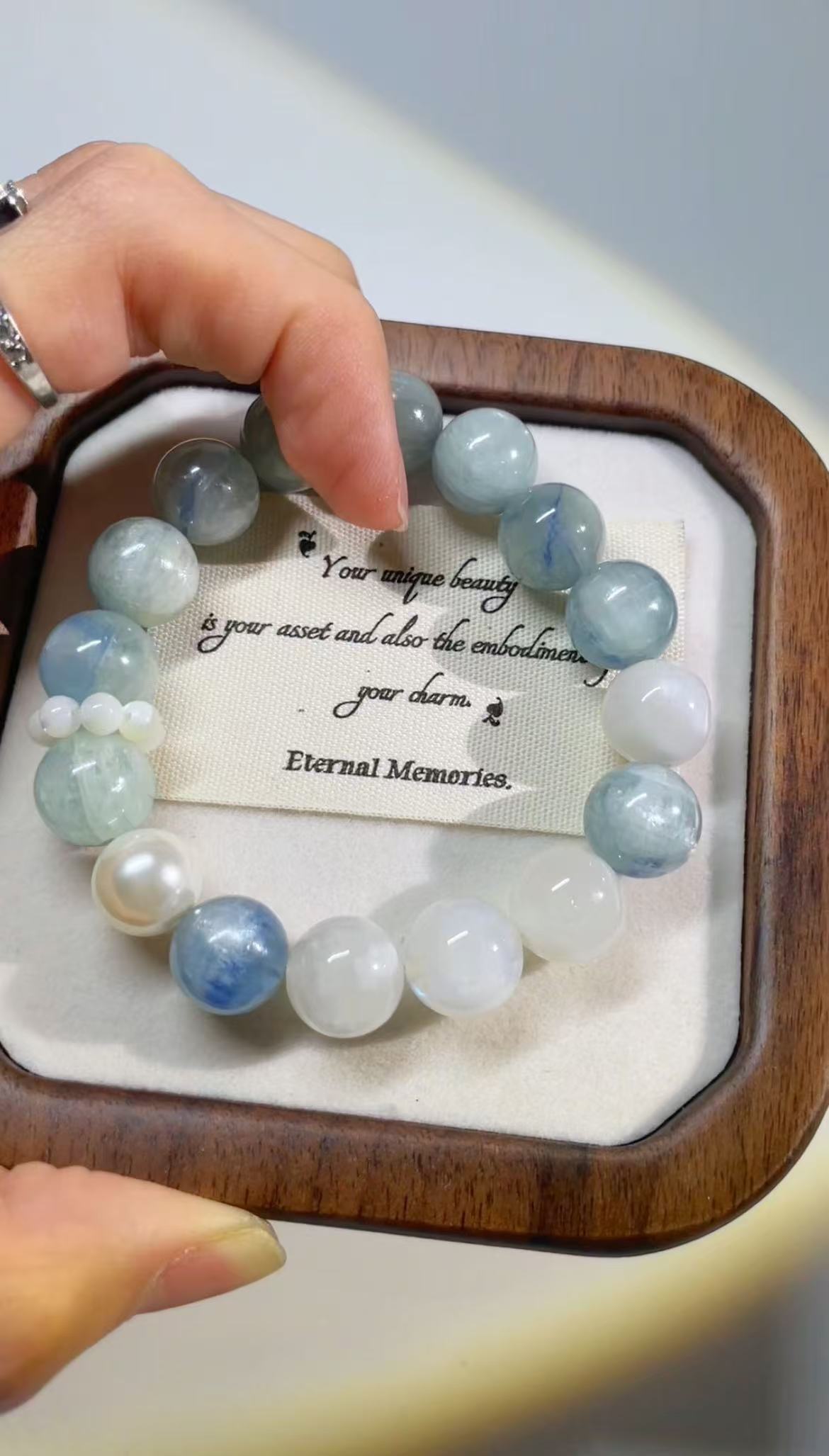 Blue and White Aquamarine with Pearl Crystal Bracelet - LunaVista