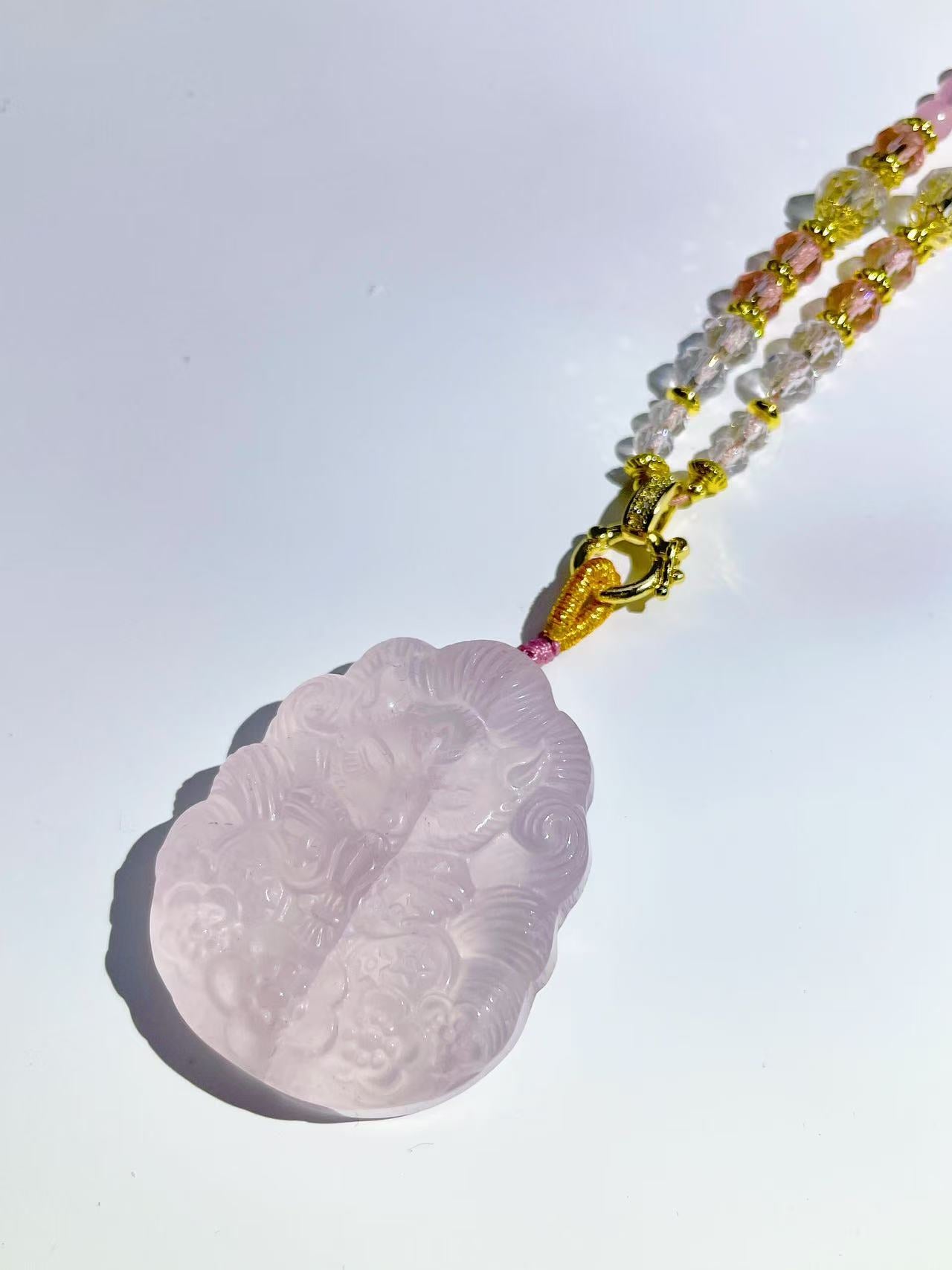 Charming Fox Rose Quartz Pink Crystal Pendant - LunaVista