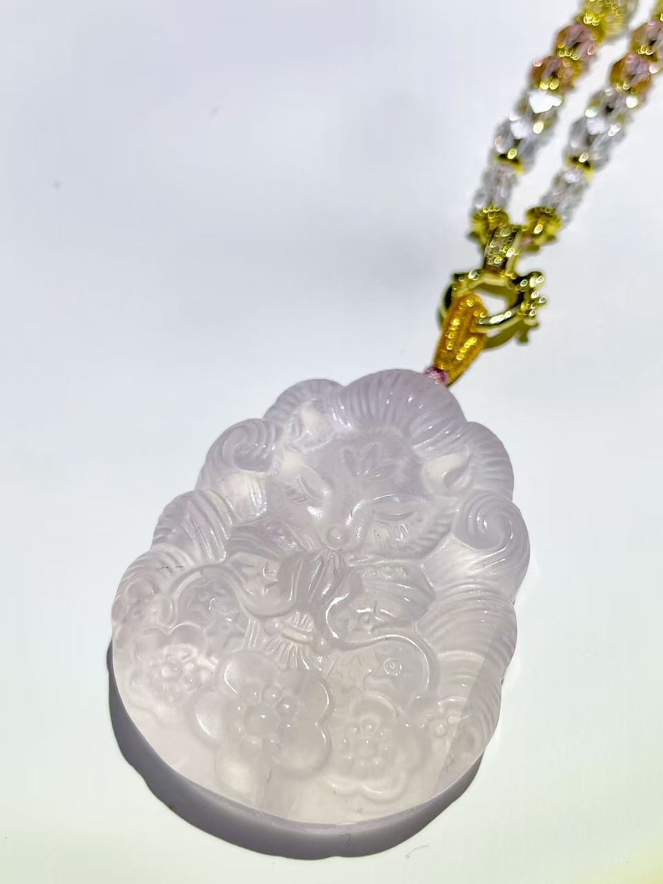 Charming Fox Rose Quartz Pink Crystal Pendant - LunaVista