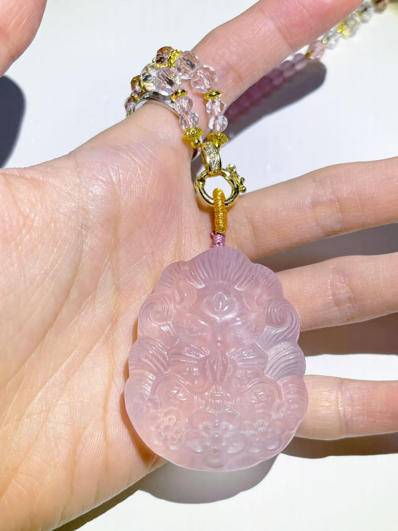 Charming Fox Rose Quartz Pink Crystal Pendant - LunaVista