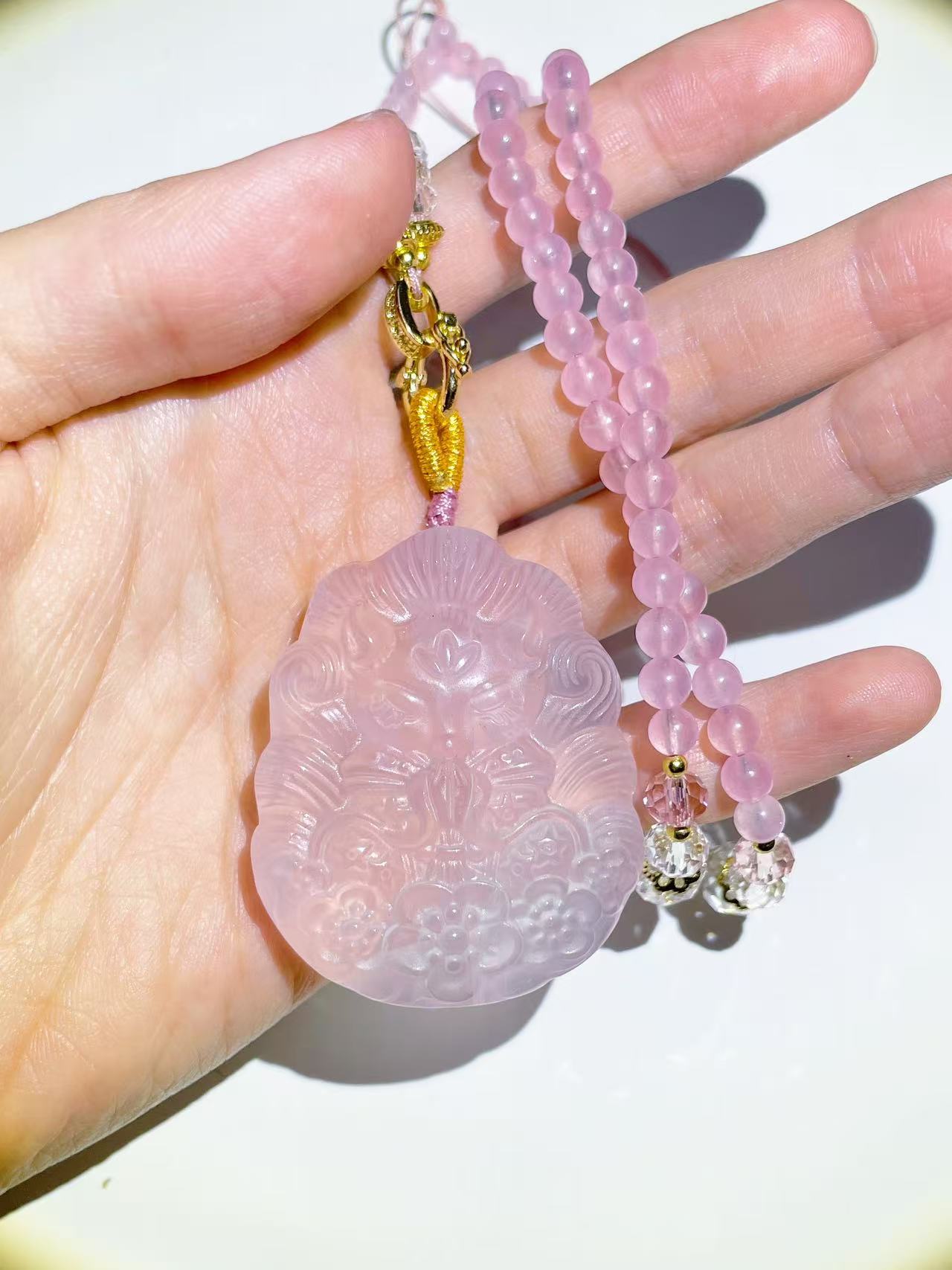 Charming Fox Rose Quartz Pink Crystal Pendant - LunaVista