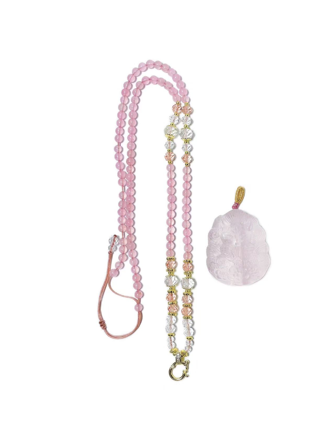 Charming Fox Rose Quartz Pink Crystal Pendant - LunaVista