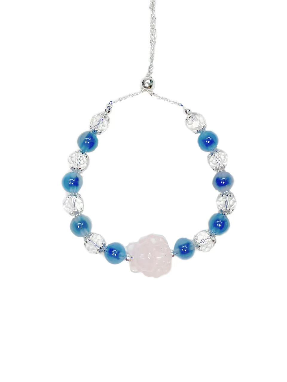 Sugar Heart Agate Bead Bracelet with Rose Quartz Pink Crystal Fox - LunaVista