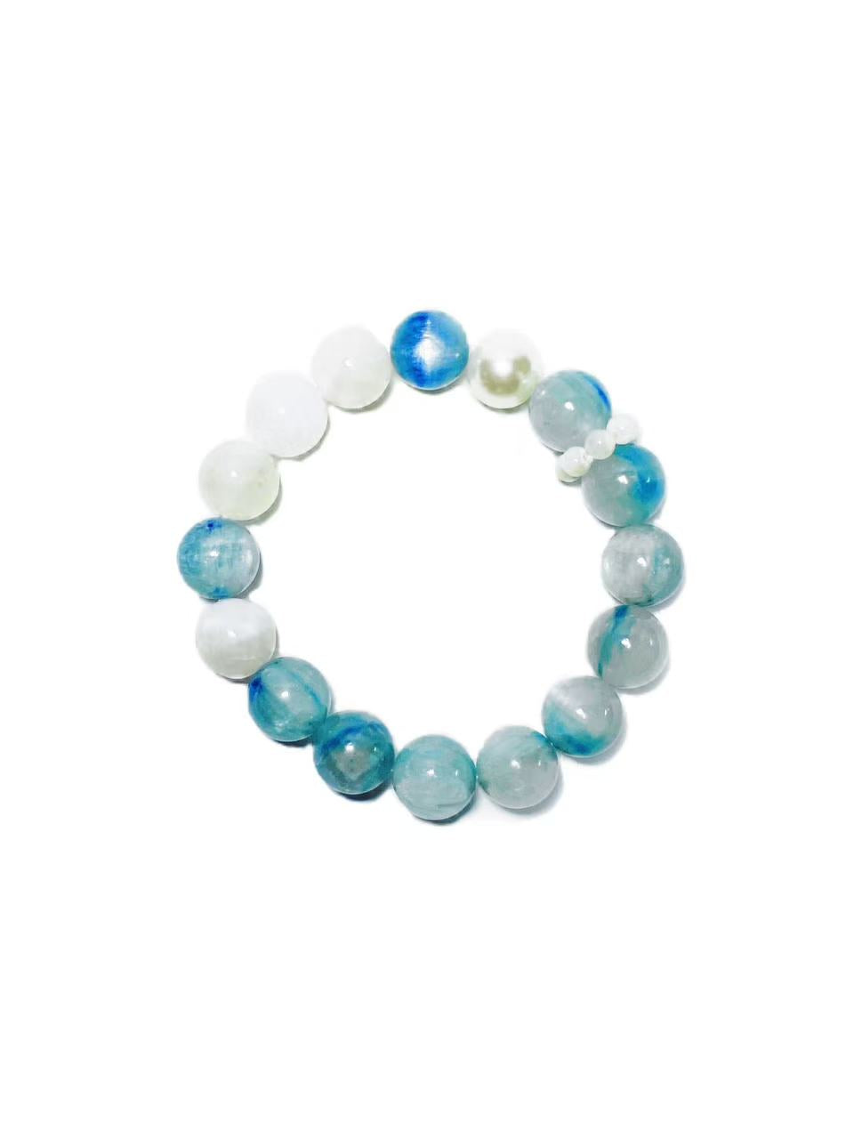 Blue and White Aquamarine with Pearl Crystal Bracelet - LunaVista