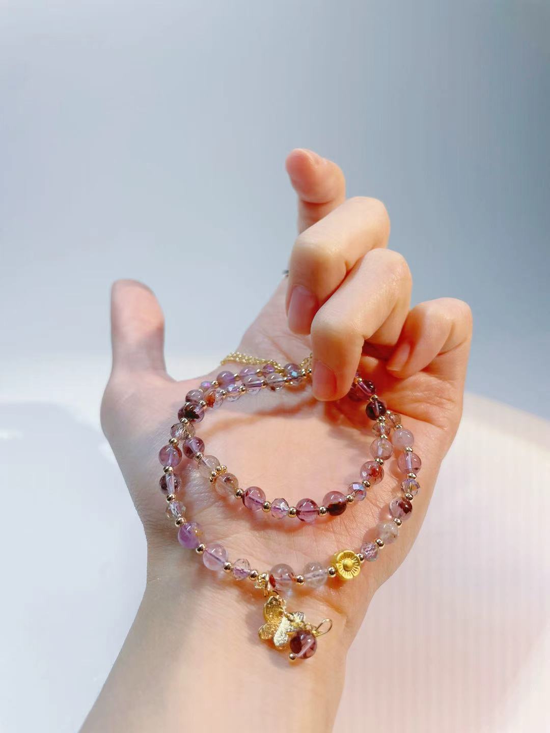 Double Chain Amethyst Butterfly Crystal Bracelet - LunaVista