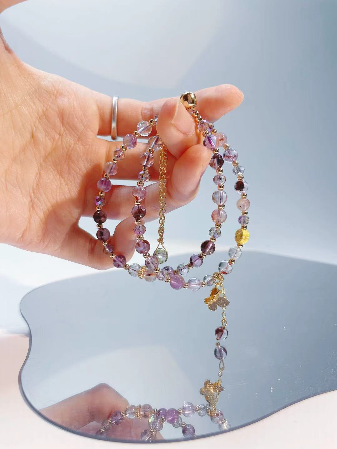 Double Chain Amethyst Butterfly Crystal Bracelet - LunaVista