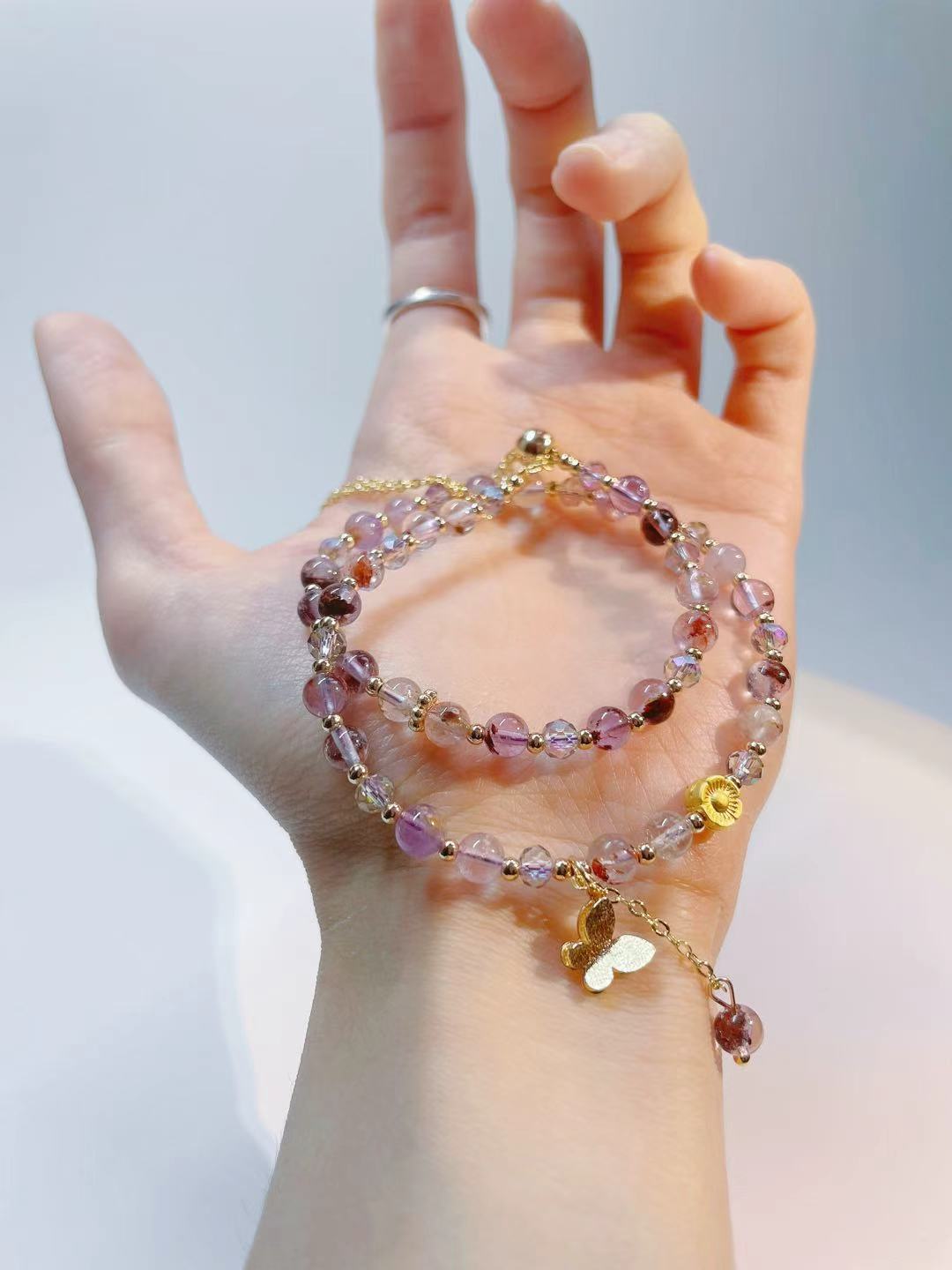 Double Chain Amethyst Butterfly Crystal Bracelet - LunaVista