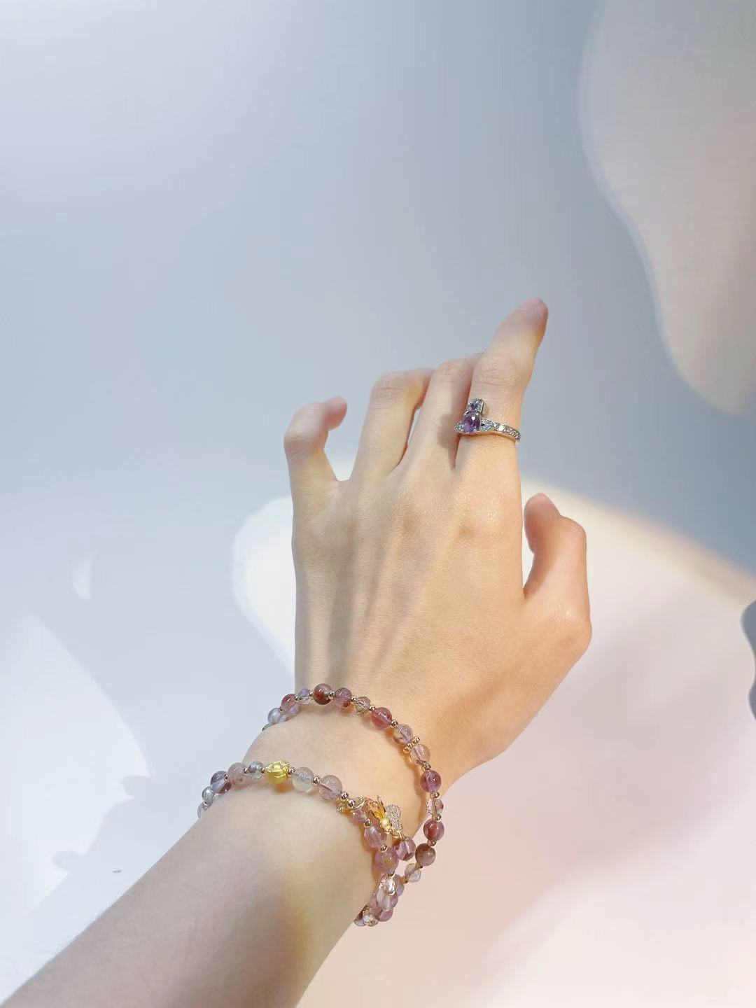 Double Chain Amethyst Butterfly Crystal Bracelet - LunaVista