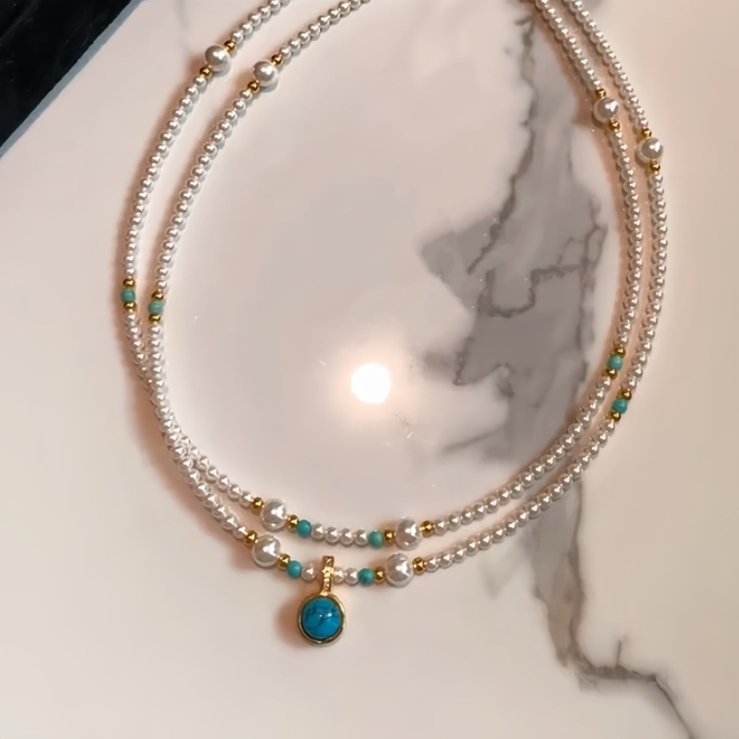 Pearl Necklace with Turquoise Pendant