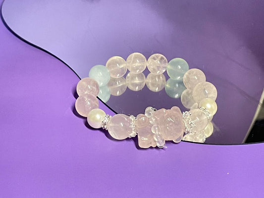 Cat Rose Quartz & Aquamarine Bracelet