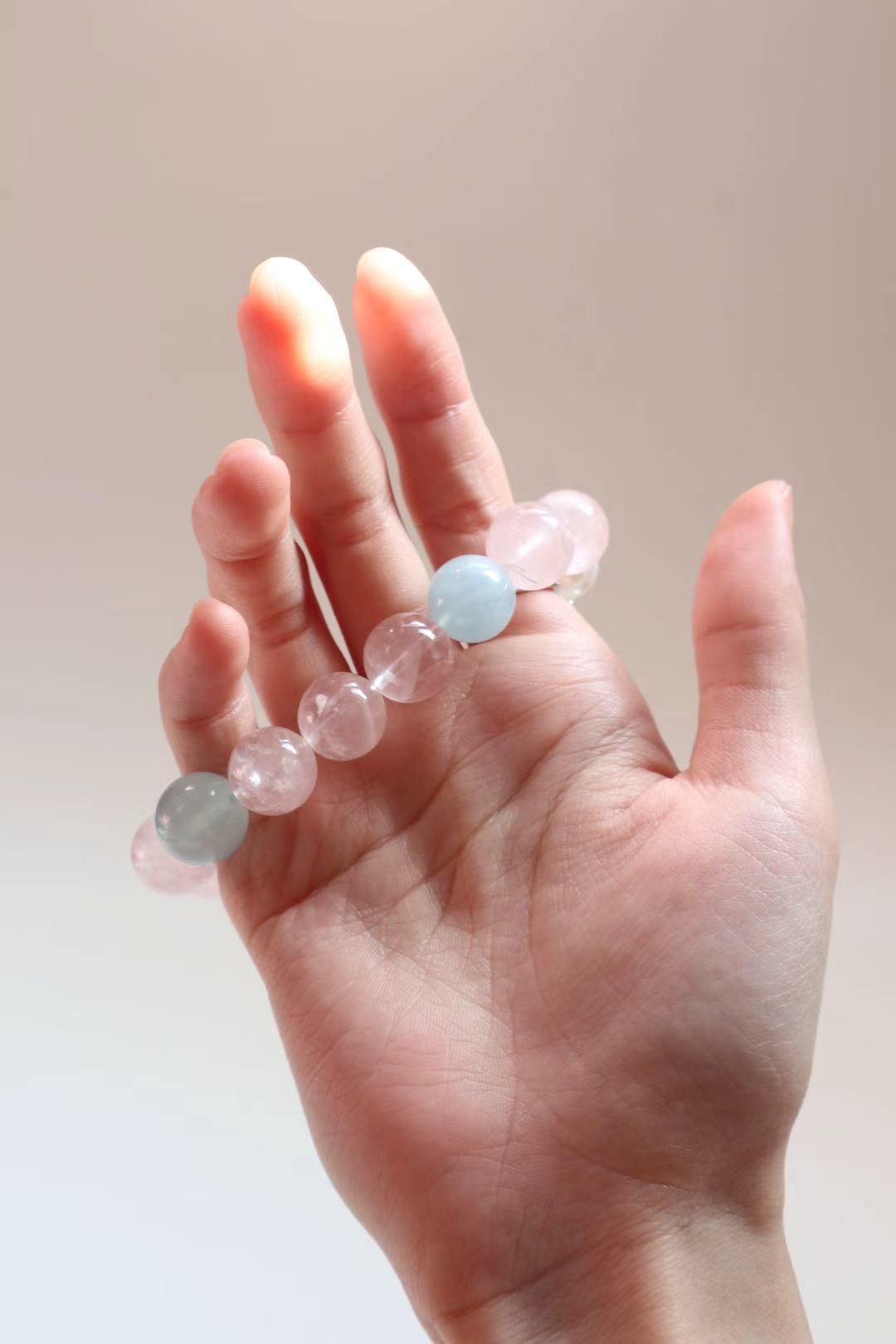 [Pink Kitten]Cat Rose Quartz & Aquamarine Bracelet