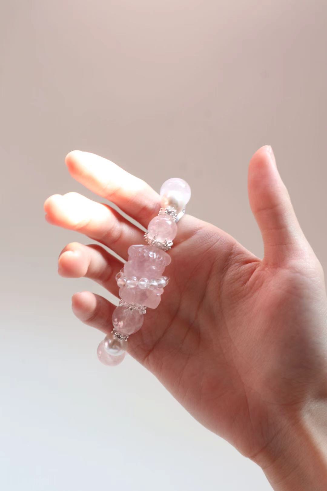 [Pink Kitten]Cat Rose Quartz & Aquamarine Bracelet