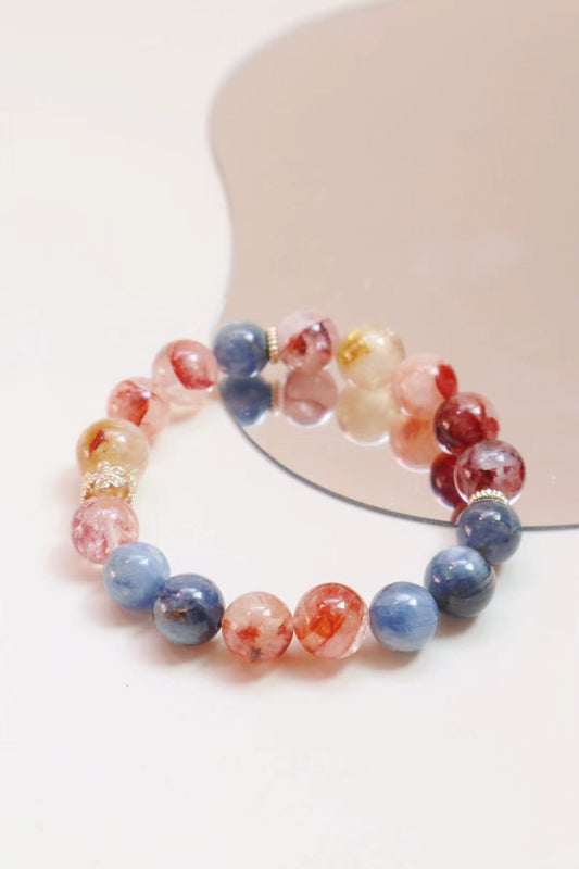 [Ice and Fire] Blue Crystal & Red Hematoid Quartz Bracelet